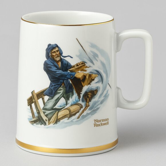 Norman Rockwell Porcelain Tankard Mug "Braving the Storm" Long John Silver’s Box - Picture 1 of 4